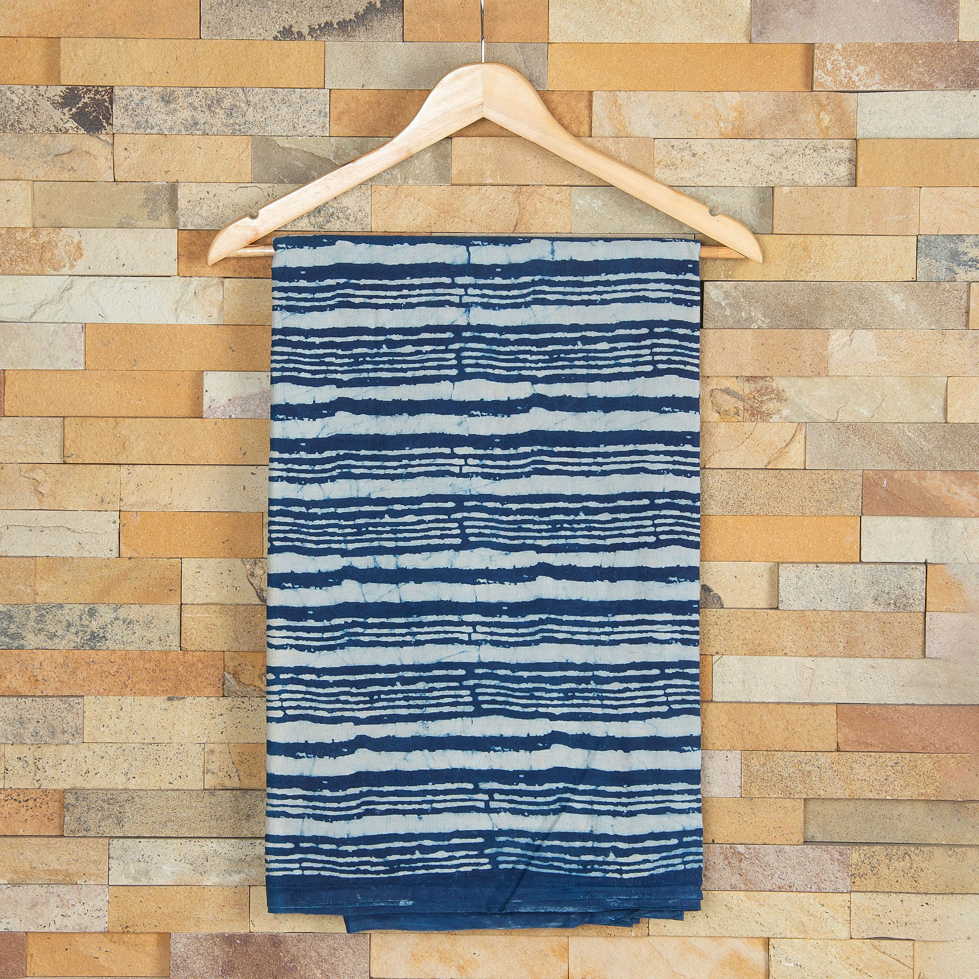 Premium Organic Cotton Indigo Hand Block Print Fabric 120gsm Lightweight Decorative Border Design for Shirts Coverings Suits