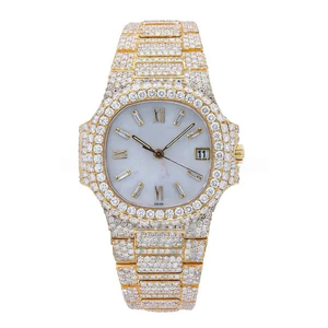 Montre unisexe de luxe entièrement sertie de diamants Moissanite VVS de qualité supérieure, style Hip Hop, avec date, mouvement Miyota, boîtier en acier inoxydable, certifiée - Product Image 1