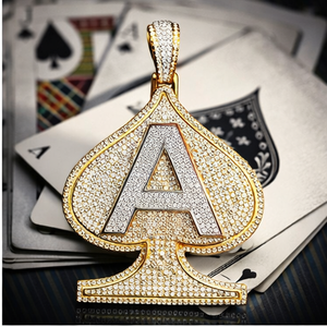 Pendentif personnalisé en argent 925 plaqué or avec diamant Moissanite VVS, lettre initiale ACE Pique, style poker, hip-hop, pour hommes, idéal pour les fêtes - Product Image 5