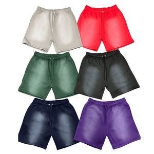 Short personnalisé pour hommes, délavé à l'acide, teinture par cravate, coton éponge français polaire, jogging, cordon de serrage, bord brut, délavé au soleil, vintage, solide, brodé - Product Image 4