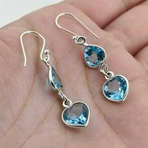 Pendientes Colgantes de Plata de Ley con Doble Corazón Hechos a Mano, con Topacio Azul Natural, Regalo de Aniversario o Cumpleaños para Ella, a la Moda - Product Image 3