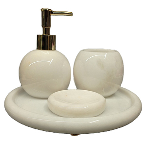Ensemble d'accessoires de salle de bain 4 pièces en marbre rond, ensemble de bain en marbre bleu ciel, ensemble de bain en marbre rose fait main - Product Image 4