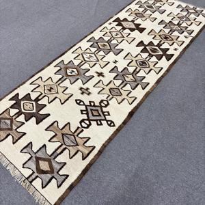 3.2x8.7 ft Rug, Vintage Kilim Rug, Turkish <b>Brown</b> <b>Wool</b> Floral Rug - Product Image 2