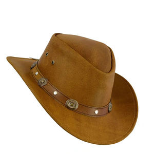 Sombrero Vaquero Clásico Occidental Marrón de Ala Ancha con Banda de Cuero y Conchos, Unisex, para Exteriores, Primavera/Otoño, Adulto, 56-58CM, Estilo Casual - Product Image 5