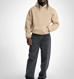 Sweat-shirt classique surdimensionné unisexe à épaules tombantes, poche kangourou, capuche double couche, poids lourd, mélange coton-polyester 400 GSM - Product Image 6