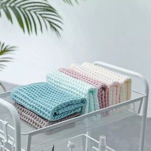 Serviettes de bain en coton gaufré, couleur unie, rectangulaires, moelleuses, pour usage domestique, taille adulte - Product Image 3