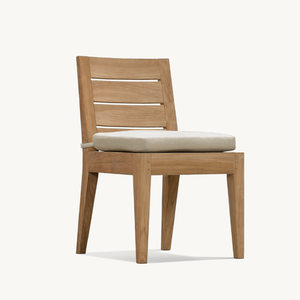 Silla sin brazos de madera de teca con estilo moderno, apta para uso en exteriores, equipada con espuma suave y duradera. - Product Image 3