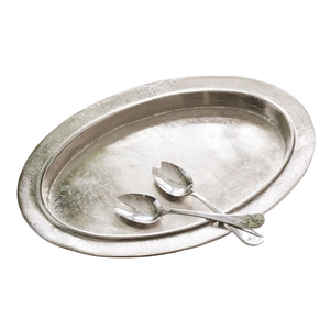 Plateau de service ovale en métal rustique fabriqué à la main, pièce maîtresse artisanale durable d'inspiration vintage pour un usage divertissant et quotidien - Product Image 1