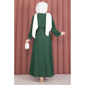 ชุดเดรส Zaranur Modest Benetton พร้อมเข็มขัดถอดได้ ลายทางเรียบง่าย พิมพ์ลาย ทรงหลวมตรงยาว - Product Image 5