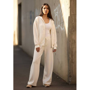 Sudadera con capucha para mujer, de punto, con cremallera, lisa, teñida, blanca, de poliéster, antipilling, de ajuste holgado, al por mayor, con logotipo personalizado - Product Image 2