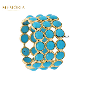 Natural Round Cabochon <b>Turquoise</b> Gemstone 18k Solid Yellow <b>Gold</b> Handmade Women Eternity Band <b>Rings</b> Jewelry for Wholesale - Product Image 4