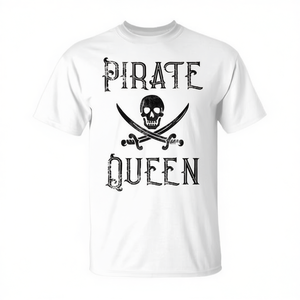 Camiseta Pirata Reina Calavera con Espadas Blanca Unisex Adulto Mediana Cuello Redondo Manga Corta Promocional - Product Image 3