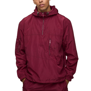 Veste bordeaux unie avec logo personnalisé Vente en gros Veste coupe-vent à capuche respirante avec demi-fermeture éclair - Product Image 4