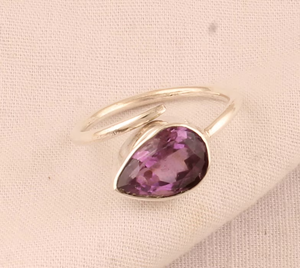 แหวนเงินสเตอร์ลิงประดับพลอยอเมทิสต์ทรงหยดน้ำทำด้วยมือปรับได้925ดีไซน์ไม่เหมือนใครของขวัญ - Product Image 3