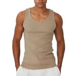 Débardeur sans manches côtelé personnalisé pour hommes, col rond, gilet uni, maillot de corps de base, vêtements de sport décontractés en coton, débardeur pour hommes de fitness - Product Image 1