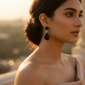 Pendientes Colgantes de Plata de Ley 925 con Ónix Negro, Joyería de Moda para Mujer - Product Image 1