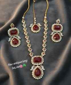 Women's Latest Classic Brass Gold Plated <b>Pearl</b> Choker Necklace <b>Set</b> Zircon Pendant Earrings Maang Tikka Wedding Engagement Party - Product Image 1