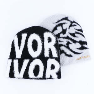 Quality Custom Embroidery <b>Winter</b> Beanie <b>Hat</b> Cap Furry Knitted Jacquard Cuffless Mohair Material Fashionable Casual Style - Product Image 2