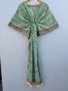 Bagru imprimé vert coton caftan pour femmes confortable décontracté longueur au sol Maxi robe pour les fêtes vêtements de nuit été couverture Ups Maxi - Product Image 2