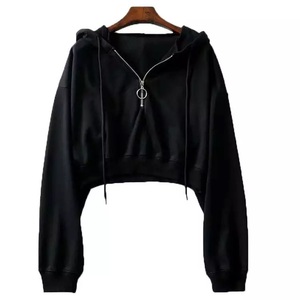 GAF Wholesale High Quality Women's Hoodies Rib High Neck Front Half Zip Long Sleeve Hoodie for Women - Product Image 1