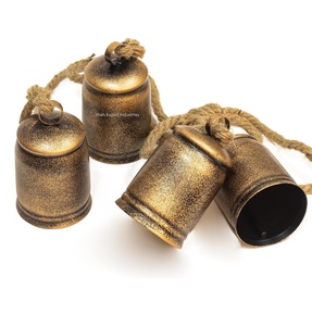 Campanas de vaca de Metal dorado antiguo Premium racimo cuerda de yute hecha a mano campana colgante Shabby Chic decoración de vacaciones de Navidad - Product Image 1