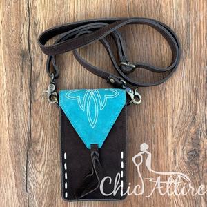 Custom Boot Stitch Suede Leather Mobile Phone Pouch Sling Shoulder Bag Western Genuine Leather Cellphone Crossbody Bag for Women - Product Image 1