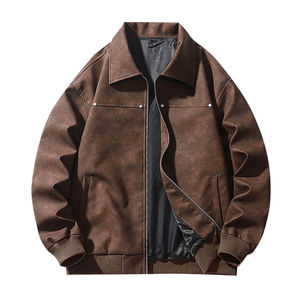 Vêtements d'extérieur coupe ample zippés avec poches café nouveau Style hiver chaud épais fausse peau veste de motard vestes d'hiver - Product Image 1