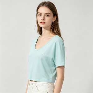 T-shirt court décontracté pour femme, col en <span class=keywords><strong>V</strong></span> oversize, en modal doux et respirant, à manches courtes, basique pour le quotidien - Product Image 2