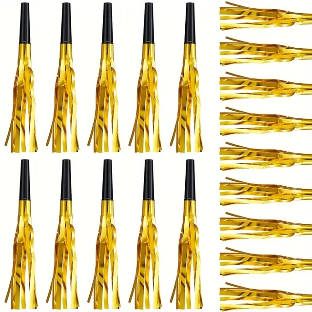 Noise Maker Party Horns Blowers Noisemakers for New Years 2025 Glitter Metallic Fringed Musical Blowouts Whistle Favor Supplies