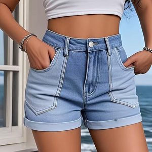 Nouveauté 2025 Shorts en jean pour femmes, style streetwear tendance, respirant, décontracté, couleur bleue, short en jean pour femmes - Product Image 1
