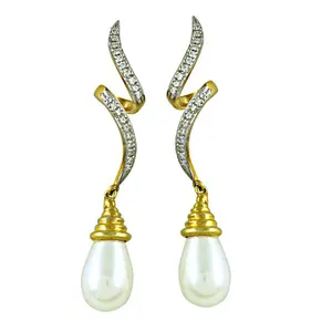 Boucles d'oreilles pendantes Art Palace pour femme, plaquées or, perles naturelles et zircon, forme goutte d'eau classique, bijoux de mariage en argent 925 - Product Image 3