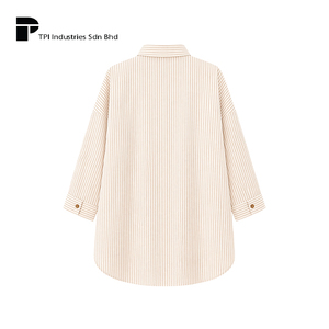 Blusa Oversize OEM de Malasia con Rayas Amarillas, Tela Seersucker, Hombros Caídos, Corte Holgado, Top Modesto de Manga Larga para Mujer - Product Image 2