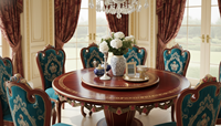 Ensemble de table à manger royale de luxe, fabrication directe d'usine, 6 chaises en velours violet, bois massif sculpté, design antique européen, pour la maison ou l'hôtel