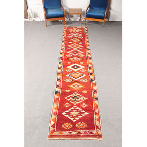 Alfombra Pequeña Vintage de 2.6x12.2 pies, Alfombra Geométrica Marrón Naranja - Product Image 1