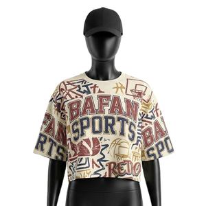 Camiseta corta para mujer de algodón jersey de alta calidad, tacto suave, con estampado gráfico y logotipo personalizado. Camiseta corta de algodón para mujer. - Product Image 1