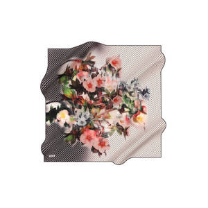 Beige Silk Floral <b>Square</b> <b>Scarf</b> - Product Image 1