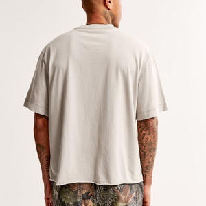 Vente en gros-T-shirts de luxe personnalisés T-shirt en coton pour homme Streetwear T-shirt surdimensionné côtelé à col rond et à épaules tombantes T-shirt lourd pour homme - Product Image 2