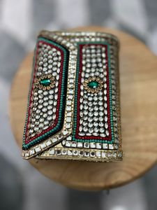 Indian Vintage Fashion Metal <b>Thread</b> and Chains <b>Beaded</b> Mosaic Clutch Purse for Evening Parties Wedding Birthday Gifts - Product Image 3