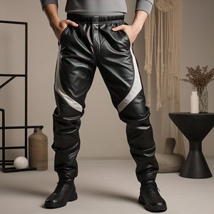 High Button Elastic Waist Fashion Leather Trouser Pant <b>Men's</b> Custom Black White PU Leather Pants <b>Men</b> Street Style Leather Pant - Product Image 6