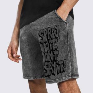 Streetwear mode décontracté lavage à l'acide broderie hommes shorts français éponge graphique Vintage personnalisé coton lavé Shorts pour hommes - Product Image 1