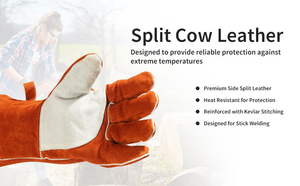 Guantes de doble palma de cuero genuino de 14 pulgadas resistentes al calor de manga larga para Mig Gas diario al aire libre barbacoa horno parrilla chimenea - Product Image 6