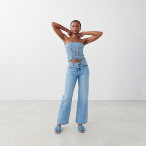 เสื้อยีนส์จับจีบแขนกุดสไตล์เกาหลีวินเทจสำหรับผู้หญิงเสื้อเกาะอกแนวสตรีทไม่เหมือนใครสำหรับฤดูร้อน2024 - Product Image 4