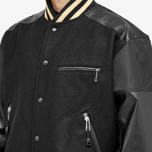 รับผลิตเสื้อแจ็คเก็ตวาร์ซิตี้แบบสั่งทำ ปักโลโก้ได้  คอปกตั้ง  แขนผ้าขนสัตว์  ลายโซ่  สไตล์วินเทจ  แบบเรียบๆ ไม่มีลาย  พร้อมปักตัวอักษร - Product Image 4