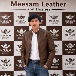 Veste à capuche en cuir véritable pour homme Marron Fermeture éclair Style décontracté Automne Poches Doublure en coton Modèles 2027 - Product Image 4