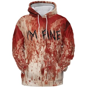 Horror Fiesta de Halloween Sudaderas gráficas Patrones sangrientos hombre hoodi Sudaderas con capucha para hombres Ropa I'm Fine Blood Stained Y2k Pullover - Product Image 3