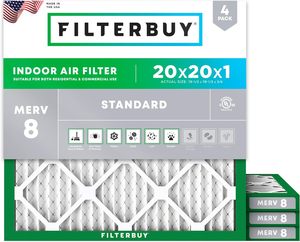 Filterbuy แผ่นกรองอากาศขนาด 20x20x1 นิ้ว MERV 8 ป้องกันฝุ่นและสารก่อภูมิแพ้ (แพ็ค 4 ชิ้น) - Product Image 1