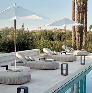 Luxury Rattan Outdoor Sun Lounger Modern Farmhouse Park <b>Chaise</b> <b>Lounge</b> with Cushion | Horti Club Aluminum Frame Water Resistant - Product Image 4