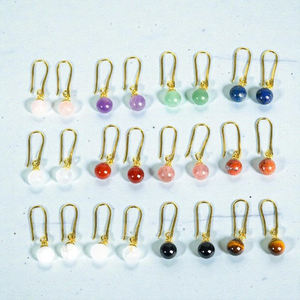 Round Beaded Howlite Gemstone Drop <b>Earrings</b> - <b>925</b> <b>Silver</b> Handmade <b>Earrings</b> for Women - Product Image 3