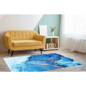 Tapis en laine patchwork traditionnel bleu, écologique, avec envers antidérapant en latex, à poils doux - Product Image 2