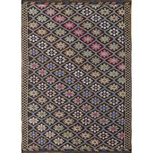 พรมขนสัตว์คลาสสิก Nuray สีเบจและสีน้ำตาล ลายเรขาคณิตถักด้วยมือ สำหรับห้องนั่งเล่นหรือรถยนต์ ขนาด 9x12 ฟุต รูปทรงสี่เหลี่ยมผืนผ้าแบบจิ๊กซอว์ - Product Image 1